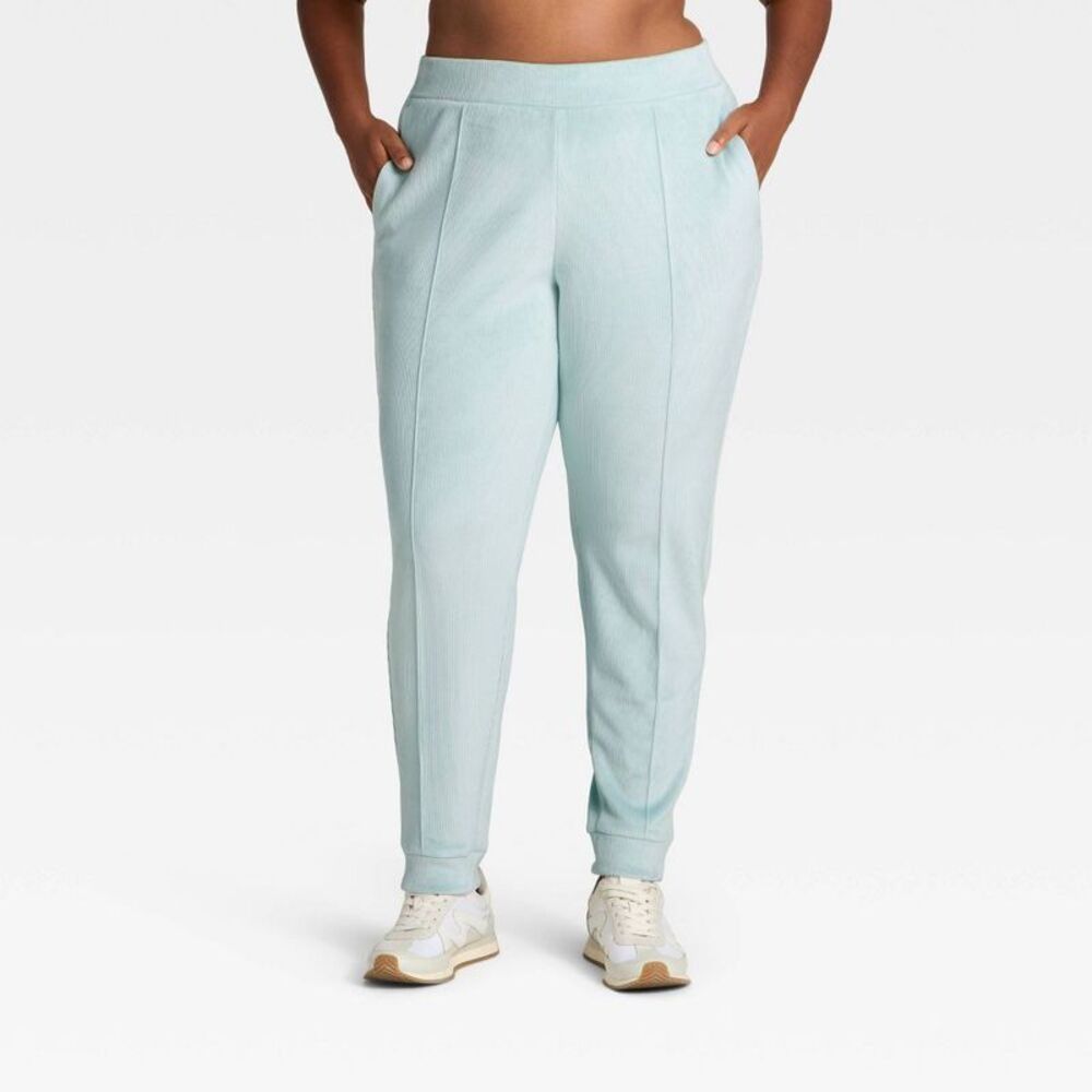 Women's Velour Ribbed Jogger Sweatpants - All In Motion Light Blue M - Picture 4 of 5